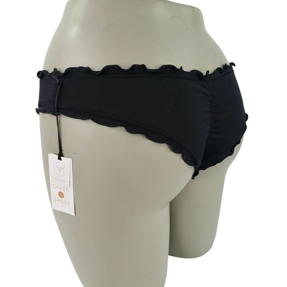 Extra Cheeky Bikini Bottom Womens 4/6 Black Low Coverage Ruched Shirred - Picture 3 of 12